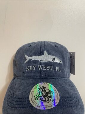 Key West, FL Embroidered Shark Baseball Cap - Blue
